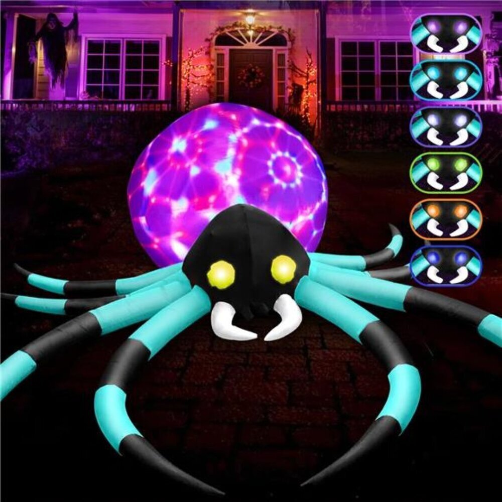 12Ft Giant Halloween Inflatables Spider Built-in 7-Color-Shifting Eyes